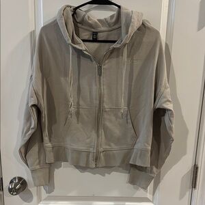 DKNY Tan Hooded Zip Front Cropped Sweatshirt